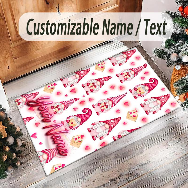 Gnome Theme Crystal Velvet Rug Personalized Custom Name Text Soft Floor Mat Home Decor