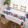 Independence Day Flower Wreath Waterproof Rectangular Tablecloth Red Blue Flower Star USA Flag Tables Cover for Dinner Kitchen