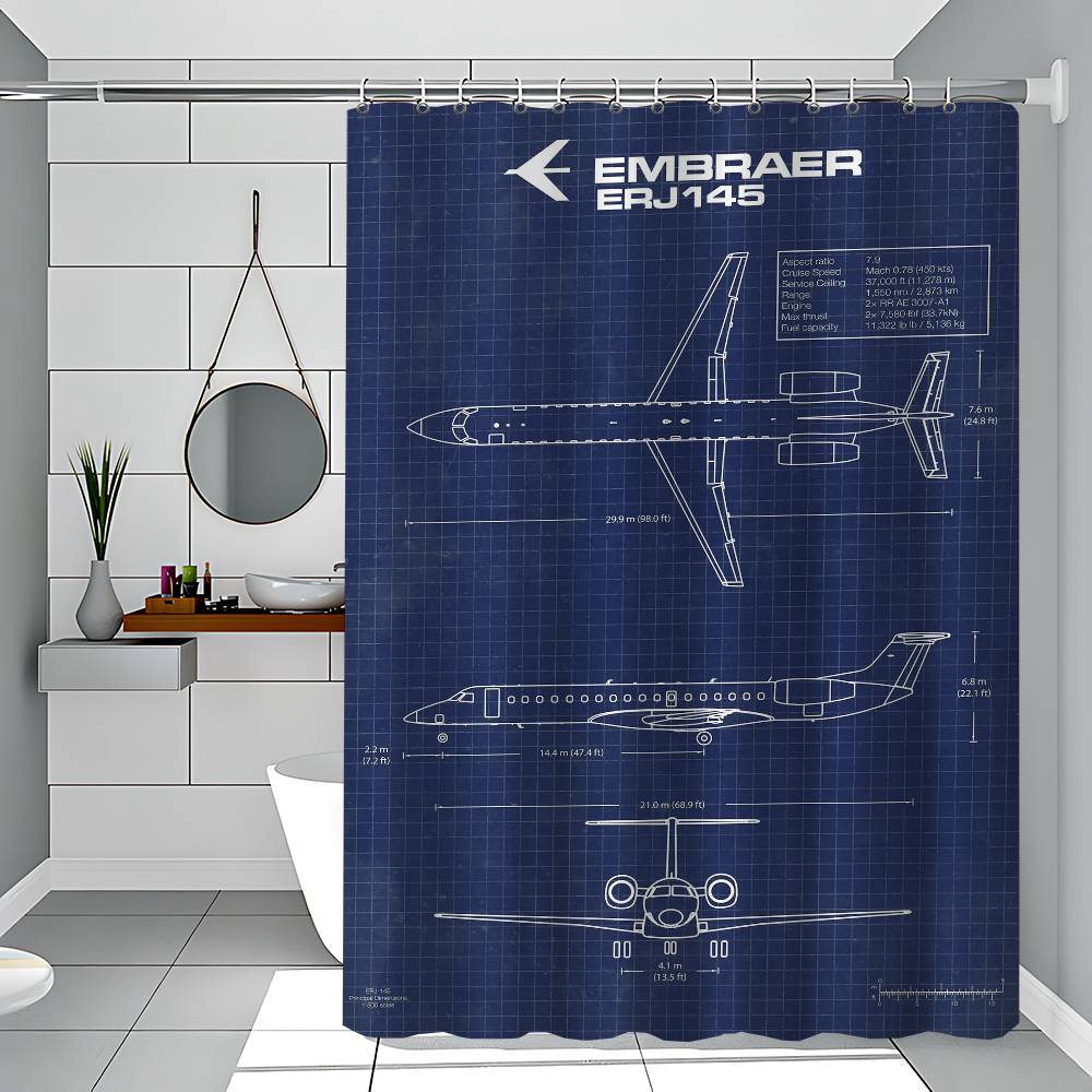

Air Force Plane Airbus Patent Prints Airplane 1PC Printed Shower Curtain Waterproof Washable With 12 Hooks Bathroom Shower Home 90x180 cm