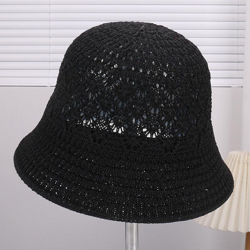 New hollow knitted bucket hat adult face small breathable versatile bucket hat sunscreen visor basin hat