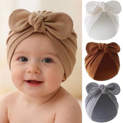 Weiche Baumwoll-Baby-Turbanmütze Niedliche Hasenohren Einfarbige Säuglingsmütze Kleinkind-Haube Kopfbedeckung für Neugeborene Jungen Mädchen