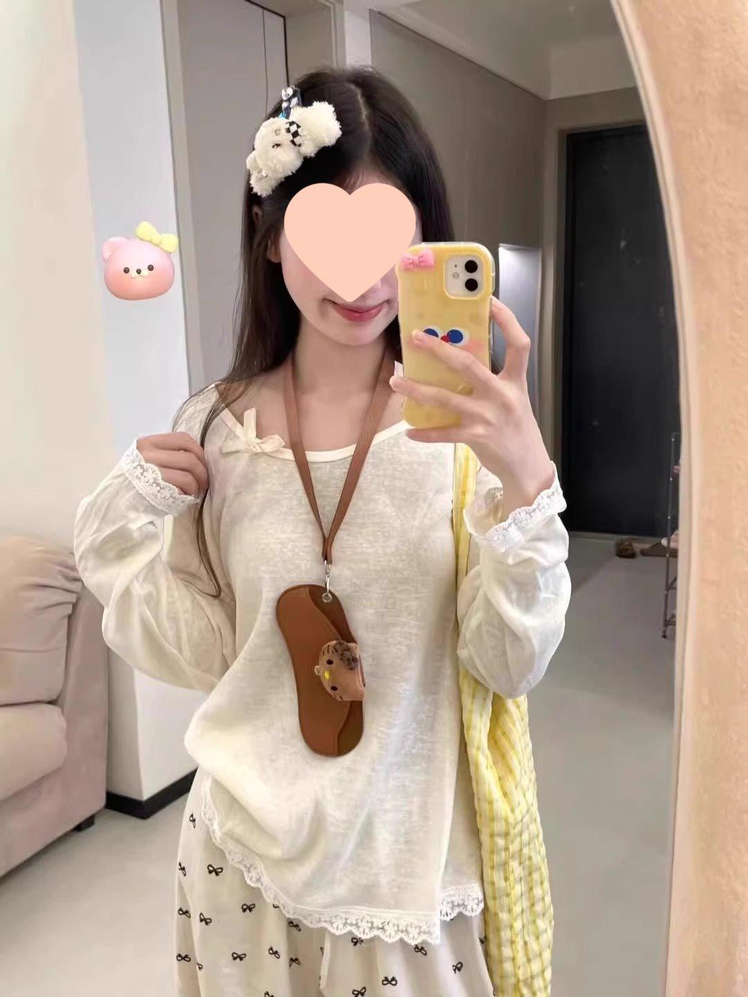 

Bowknot Lace Trim Sun Protection Cardigan - Women s Long Sleeve Summer Chic Top M (for 95-110 jin)