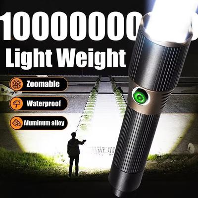 Potente Torcia LED Laser Bianco Proiettore Ricaricabile 18650 Faro Impermeabile Zoom Pesca Caccia Emergenza Luce Manuale
