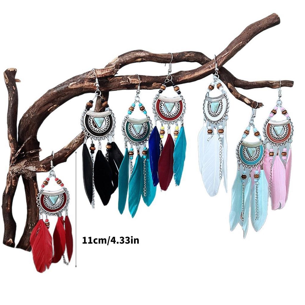 Elegant Feathers Drop Earrings With Moving Tassel Design Perfect For Parties And Daily Wear
