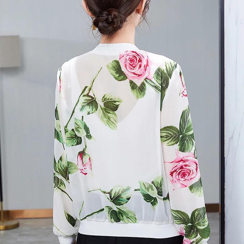 2026 Summer Women's Chiffon Long Sleeve Cardigan: Elegant Printed Design for Middle-aged & Elderly