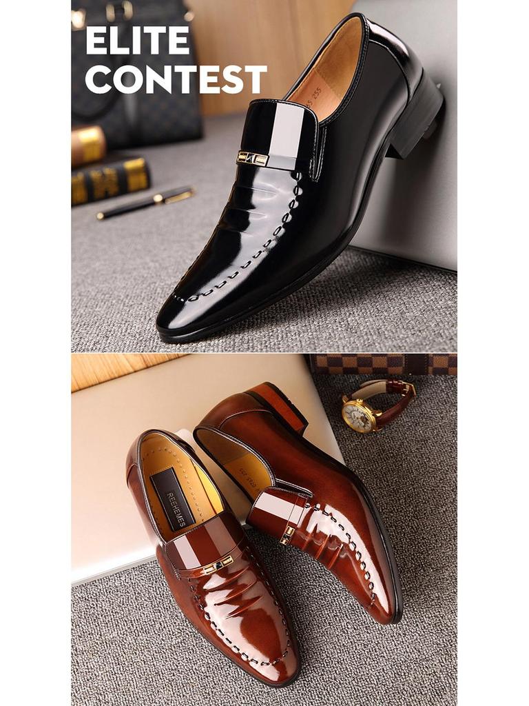 Men's Business Formal Pointed Leather Shoes, British Patent Leather Wedding Shoes