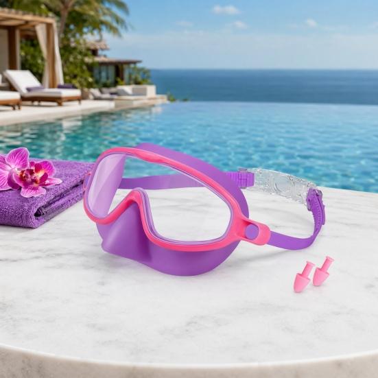 DYS 1/2 Pairs Children Swim Goggles with Earplugs, UV Protection Anti-Fog Pool Nose Cover, No Leakage Swimming Eyewear for Boys Girls