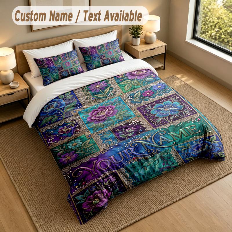 Floral Garden Theme Personalized 3Pcs Bedding Set Custom Text & Name 1 Sheet 2 Pillowcases Household Bedding 1pc