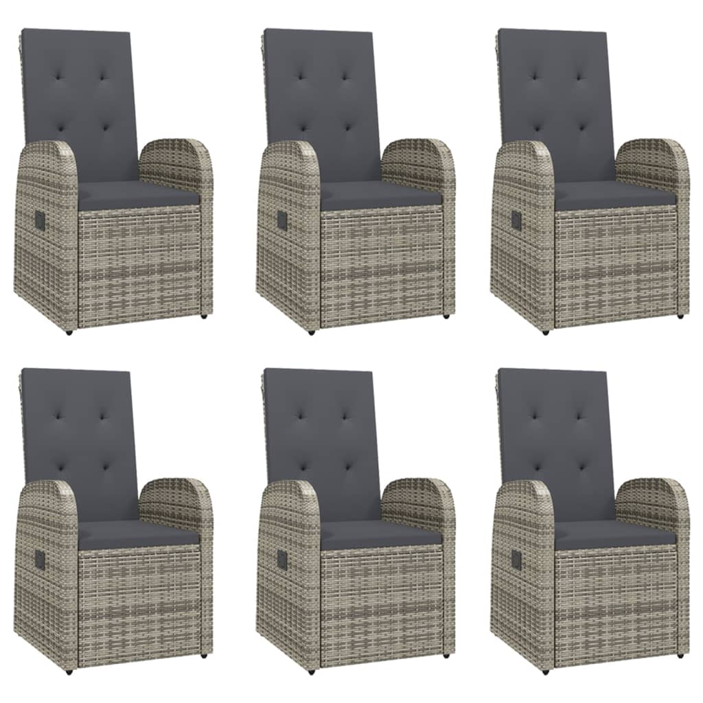 Vidaxl 7-Cz. Garden Furniture Set With Cushions, Grey, PE Rattan