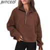 BITCED Autumn/Winter Yoga Wear Women's Sports Half-Zip Hooded Sweatshirt Loose-Fit Fleece-Lined Women's Casual Top