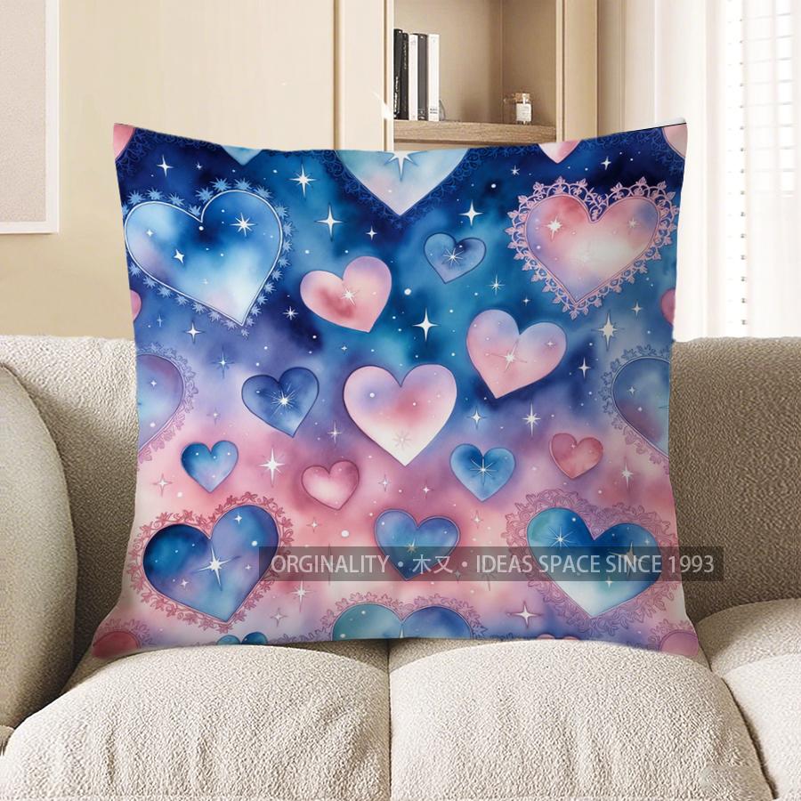 2D Starry Heart Pattern Digital Print Pillow Covers Pattern Cushion Cover Suitable For Sofa Bedroom Car Pillow Cover