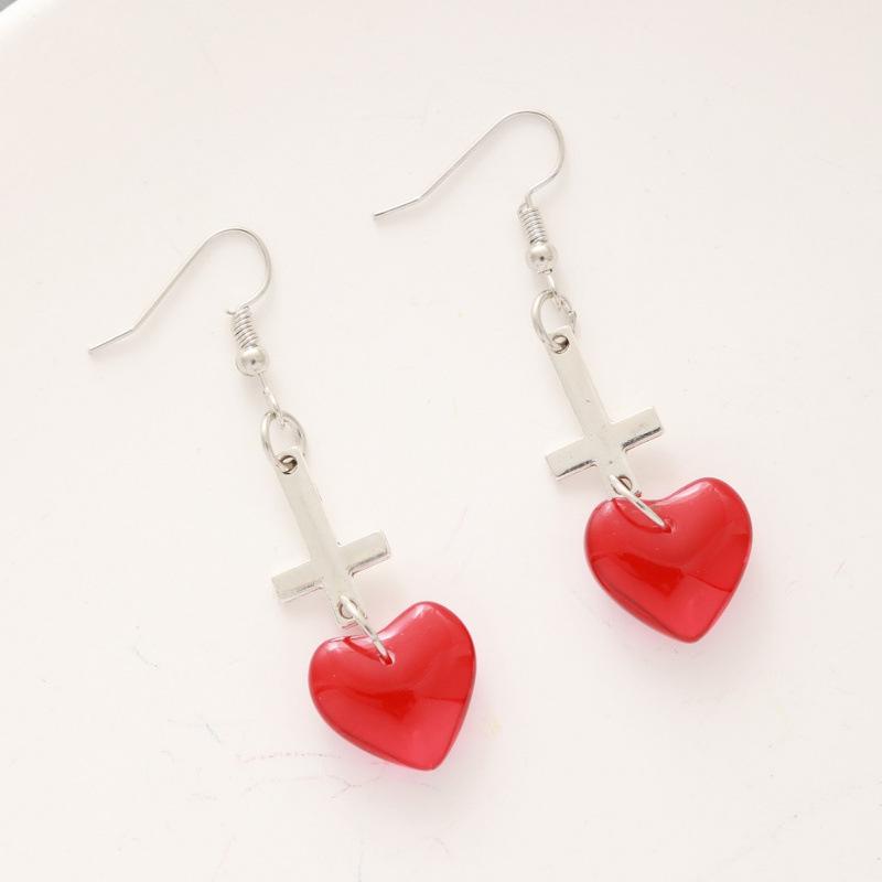 Y2K Gothic Red Heart Glass Earrings - Halloween Gift