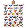 Various Cartoon Aircraft Biplane Jet Helicopter Clean White Background Pattern Flannel Throw Blanket, Warm Cozy Blanket