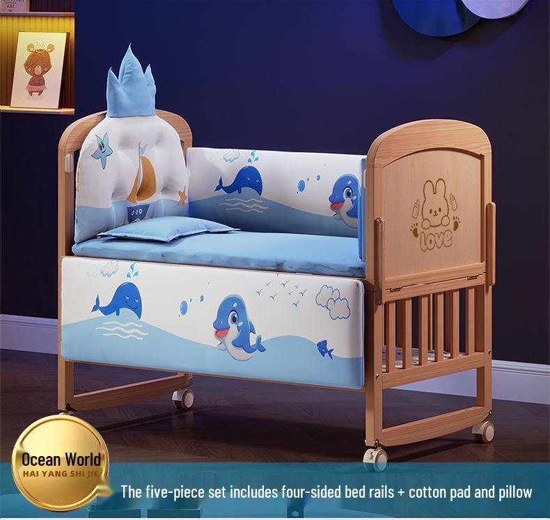 Movable Solid Wood Baby Crib & Rocking Cradle