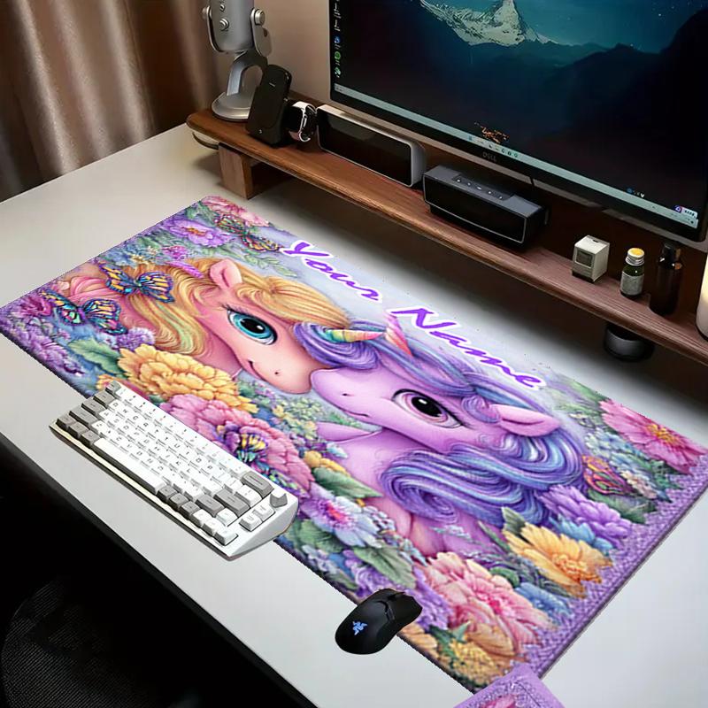 1PC Custom Name Unicorn Friendship Flowers Mouse pad, keyboard and mouse desk pad, for computer notebook Birthday Gift For Any Room Or Office