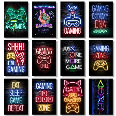 Poster moderno con effetto neon per sala giochi, stampe per giocatori di videogiochi, pittura su tela, immagine artistica da parete per bambini, ragazzi, decorazione per sala giochi, regalo