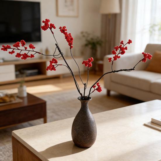 Artificial Holly Berries Long-Lasting Maintenance-Free Realistic Holly Berry Branches Bright Red Festive Home Decor