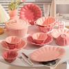 Charming Floral Ceramic Tableware: Girls' Rice Bowl, Plate, and Cutlery Set for Home Use