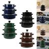 3 Pieces Enamel Stockpot with Lid Saucepan Multiuse Heat Resistant Creative
