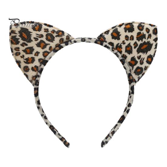 

Обруч для волос с леопардовым узором, декор для ушей, повязка на голову для рождественской вечеринки, повязка на голову с изображением животных, тканевый головной убор F