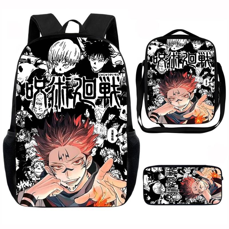 Set Zaino Scolastico Cartone Animato Anime Bambini Leggero Ergonomico Borsa a Spalla Doppia Con Portapranzo Astuccio Tessuto Oxford