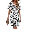 Women's Summer Floral Print Dress Pleated Short Sleeve V-Neck Pocket Casual Dress