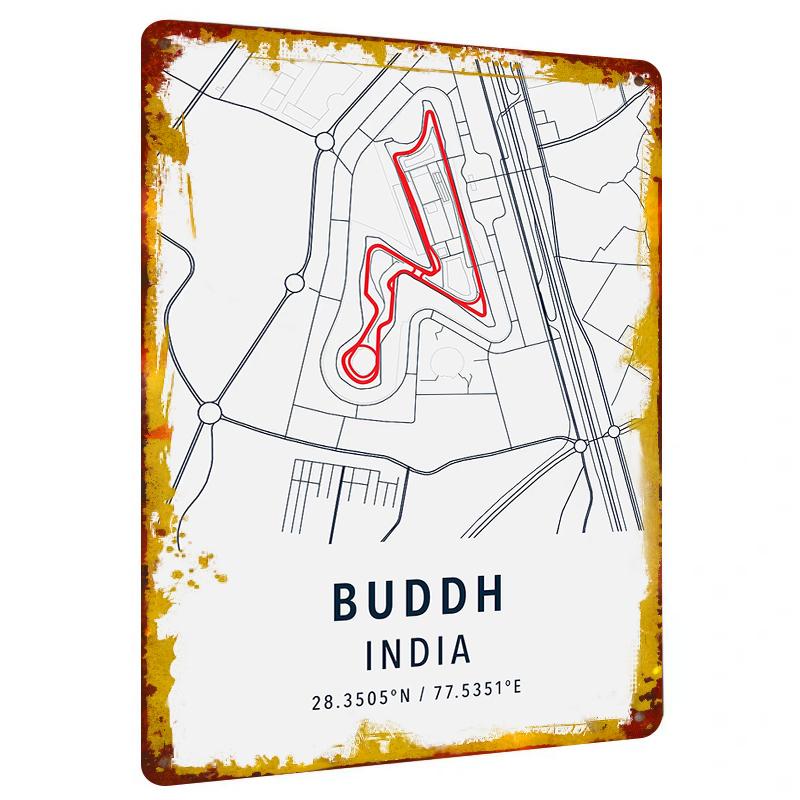 

Buddh India Race Track Map Metal Wall Art Decor Racing Enthusiast Gift for Home Office 20x30cm（7.8x11.8inch）