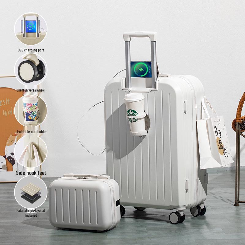 

Высококачественный чемодан на колесах: Дорожный чемодан большой вместимости с двухслойной молнией для студентов и мужчин и женщин 20 inches