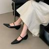 Temperament retro inner height increase Spring and Autumn French pointed head with metal buckle shallow mouth single shoes women's new 2025