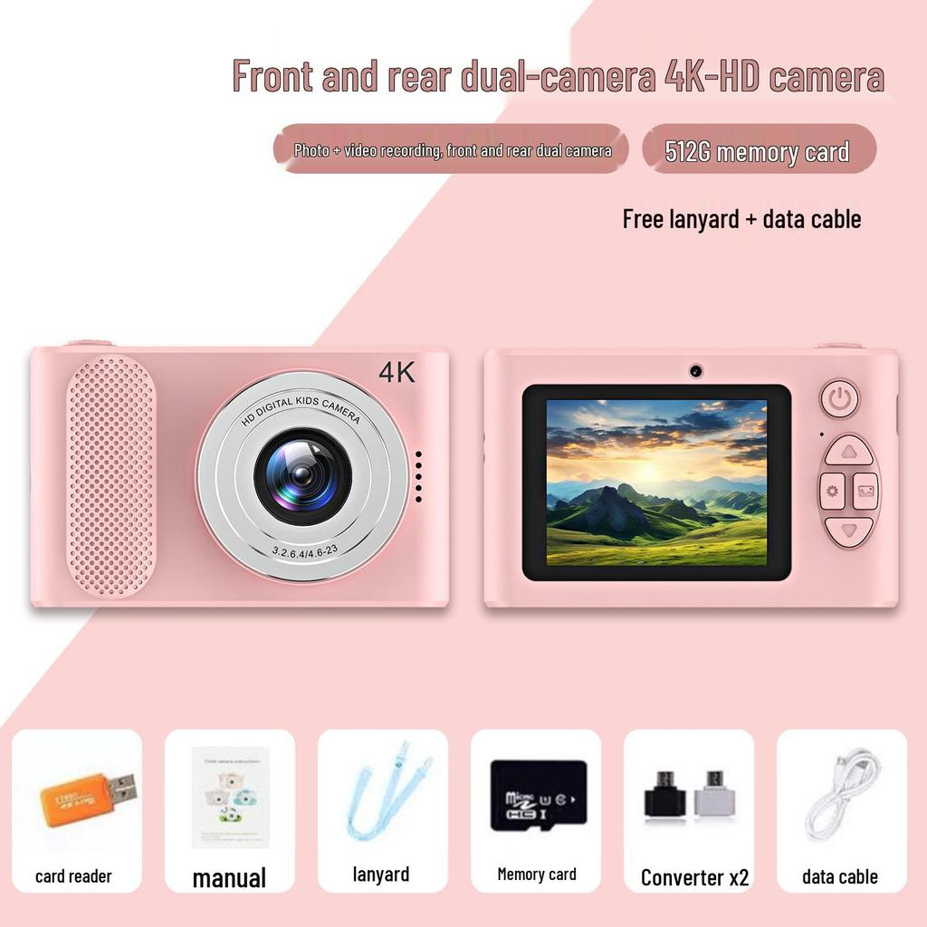 High-Definition Dual-Lens Portable Digital Camera – Ideal for Vlogging, Selfies, and Retro Campus Photography.