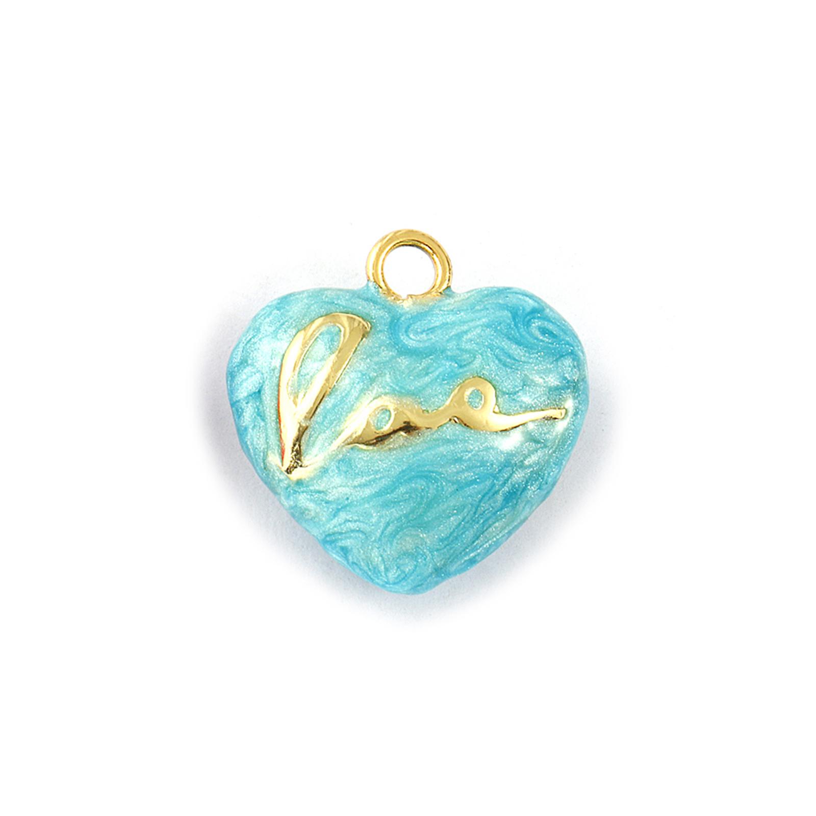 

Doreen Box 2pcs Brass Charms 18k Gold Plated Enamel Heart Message Love Pearlized Pendants For Diy Necklace 21mm X 21mm синій