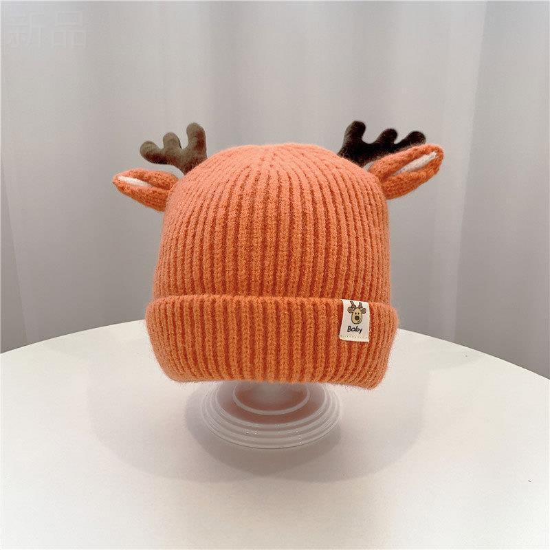 Infants and Toddlers Knitted Wool Hat Autumn and Winter Children's Christmas Antlers Thickened Warm Hat Ear Protector Pullover Hat 2080-1