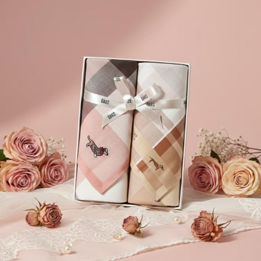 Daks Pink Beige Check Cotton Handkerchief Set 2pcs Dcha6e092mu Single option