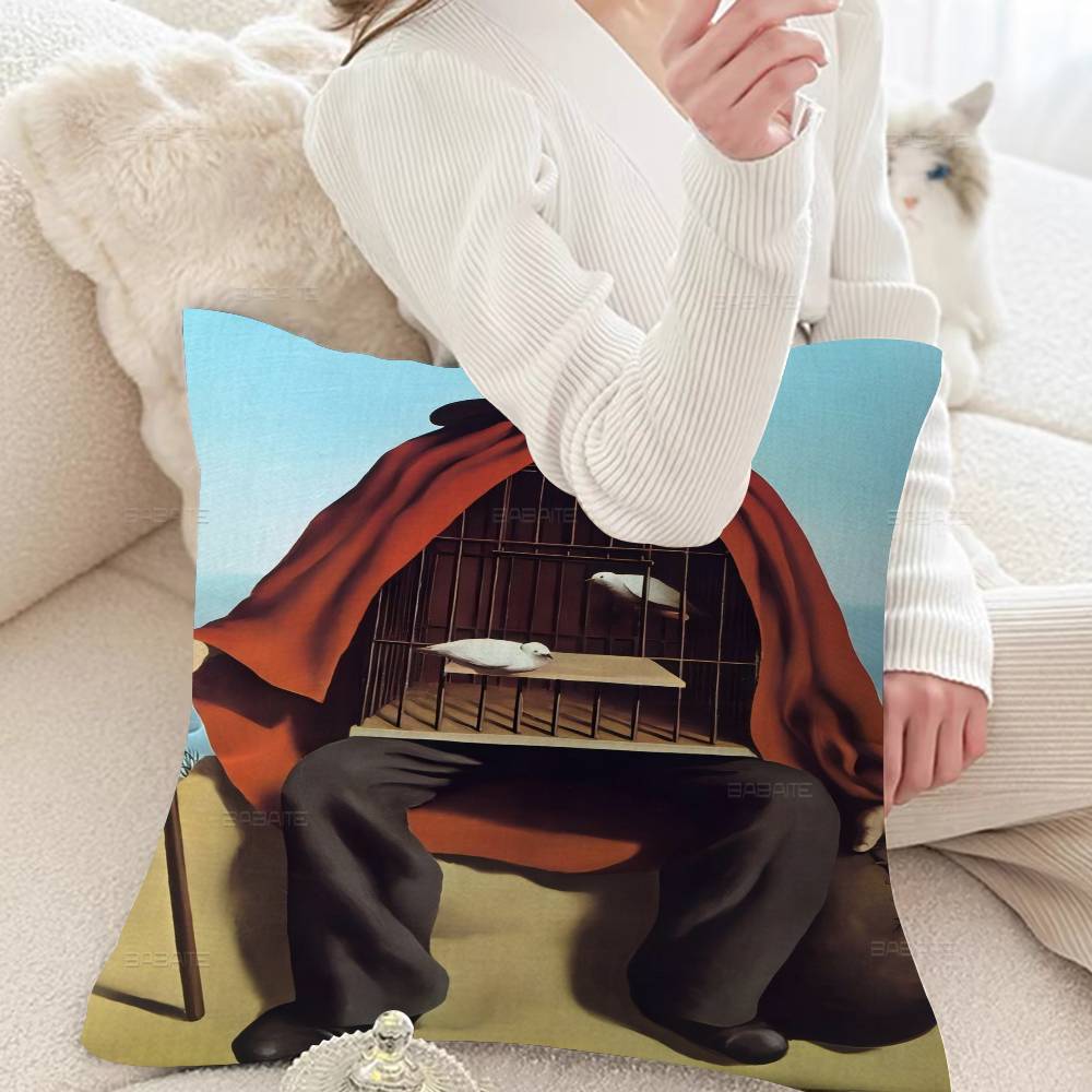 Abstract Canvas Painting Rene Magritte Son of Man Stitch Lucky Dragon Pillow Cover Sofa Cushion Cover Home Children Gift