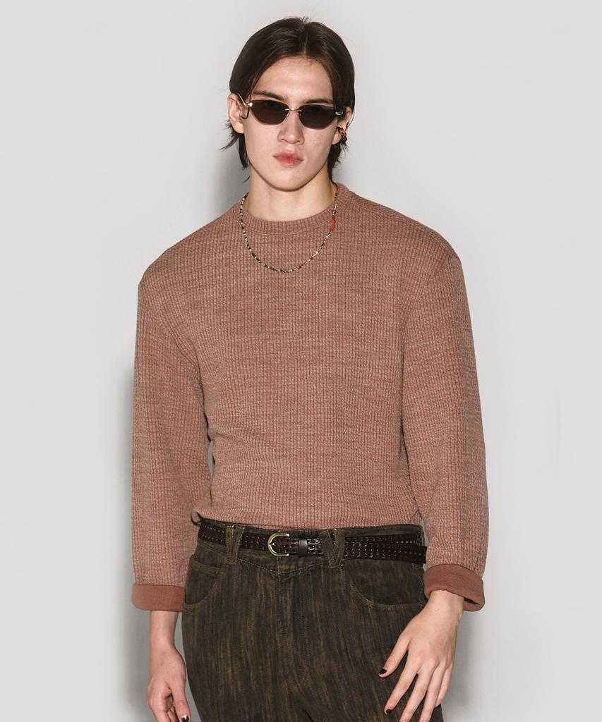 Weseullihyuseuteon Suede Patch Ribbed Knit Brown