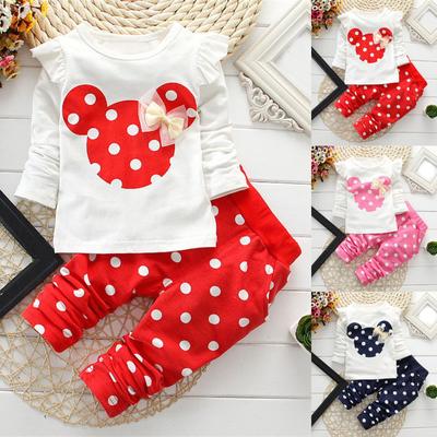 Baby Girl Outfit Polka Dot Printed Bow Tops Pants  2Pcs Clothes Set