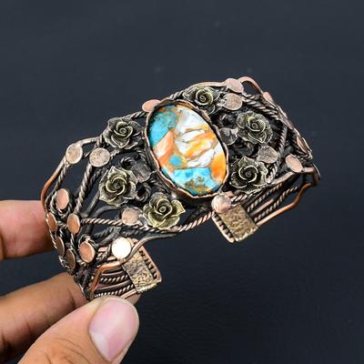 Gemma di Ostrica Spinosa Turchese Rame Filo di Rame Puro Avvolto a Mano Bracciale/Manicotto Fatto a Mano Gioiello Per Lei