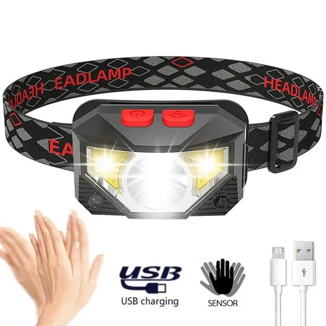 8Modes Motion Sensor Headlight Powerful LED Headlamp Head Lamp COB Flashlight Torch Head light For Camping Fishing