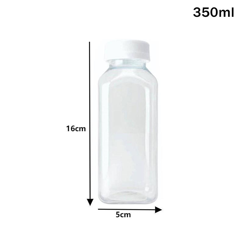 1Pc Empty Square Milk Tea Bottle With Lid Plastic Juice Bottles With Cap Water Bottles Clear Juicing Drinking Milk Jam Container
