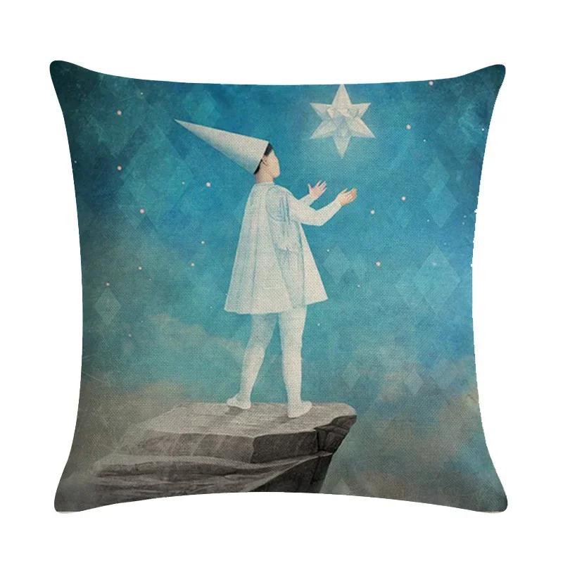 Abstract Fairy Girl Decorative Cushion Cover Linen Pillowcase For Sofa Couch Bedroom Home Living Room Decor 45X45Cm