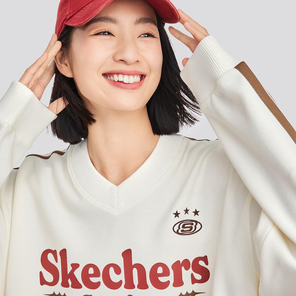 Skechers Striped Outdoor Casual Sports Logo Letter Print Pattern Pullover Long Sleeve Sweatshirt Unisex Sweatshirt Off-White L424U047-0074