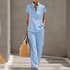 Women's Casual Cross-Border Cardigan Short Sleeve & Long Pants Solid Set