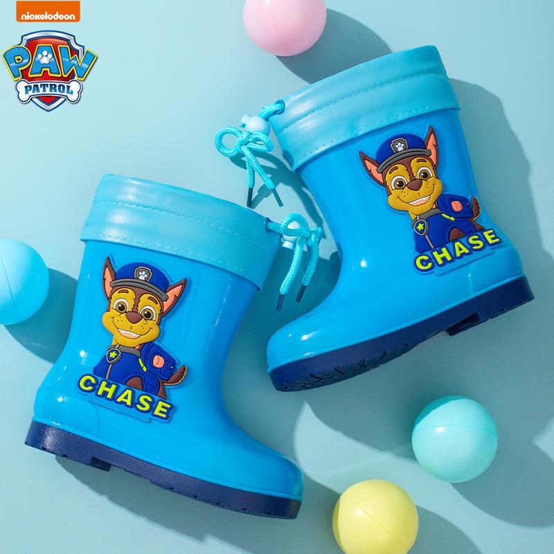 Paw Patrol Children's Rain Boots Cartoon Cuffed Fleece-Lined Rain Shoes All-Season Universal Water Shoes Boys and Girls Non-Slip Waterproof Rubber