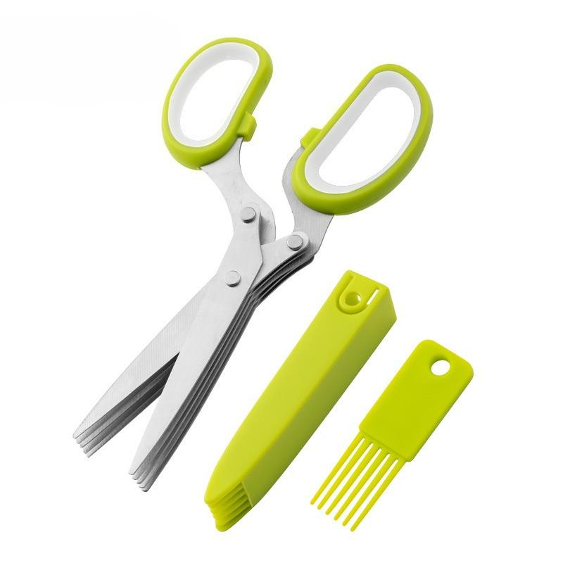 Stainless steel scallion scissors multifunctional household five-layer scissors herb seaweed chopped food scissors strong shredded paper scissors белый/зелёный