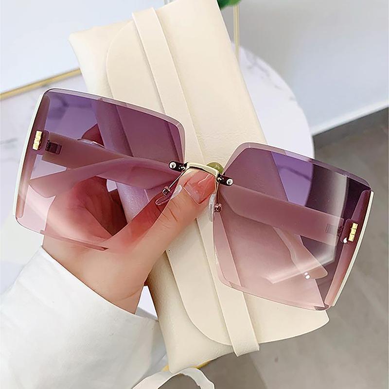 Vintage Square Frame Sunglasses For Women Classic Retro Gradient Mirror Frameless Sun Glasses Female Rimless Eyewear