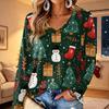 Women's V-Neck Long Sleeve Christmas Print Lightweight Blouse for Spring and Summer