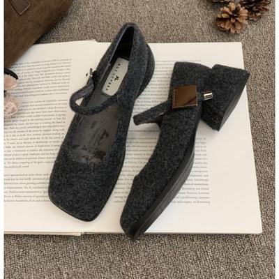 Winter Nieuwe Koreaanse Dames Mary Jane Schoenen Frans Luxe Retro Ontwerp Hoge Hak Pluche Schoenen Dames Dikke Hak Jurkschoenen