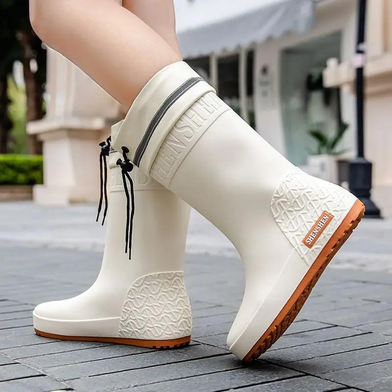 

Fashion Rain Shoes Women Adult Short Water Shoes Anti-slip Rain Boots Outside Water Thickened Kitchen Work Waterproof Simple 36 рожевий
