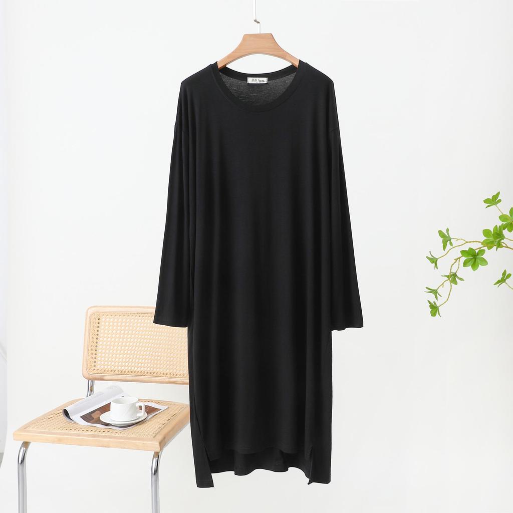 Women's Long Cotton Nightgown, Thin Loose Fit, Long Sleeve, Solid Color, Plus Size, Home & Outdoor Wear
