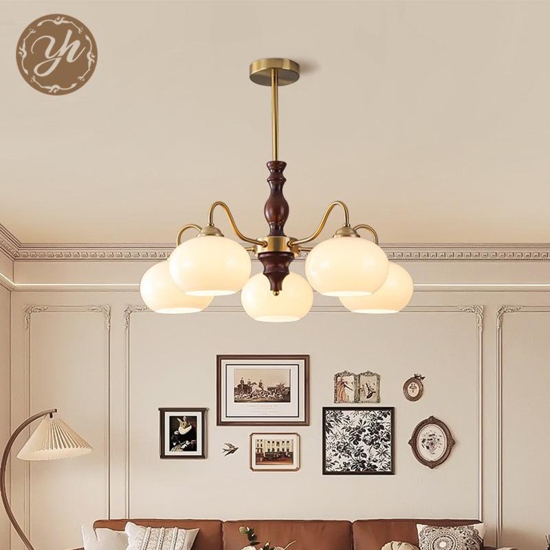 Wabi-Sabi Vintage Persimmon Pendant Light - Retro Solid Wood Eye-Protecting Fixture for Living Room, Study, Bedroom